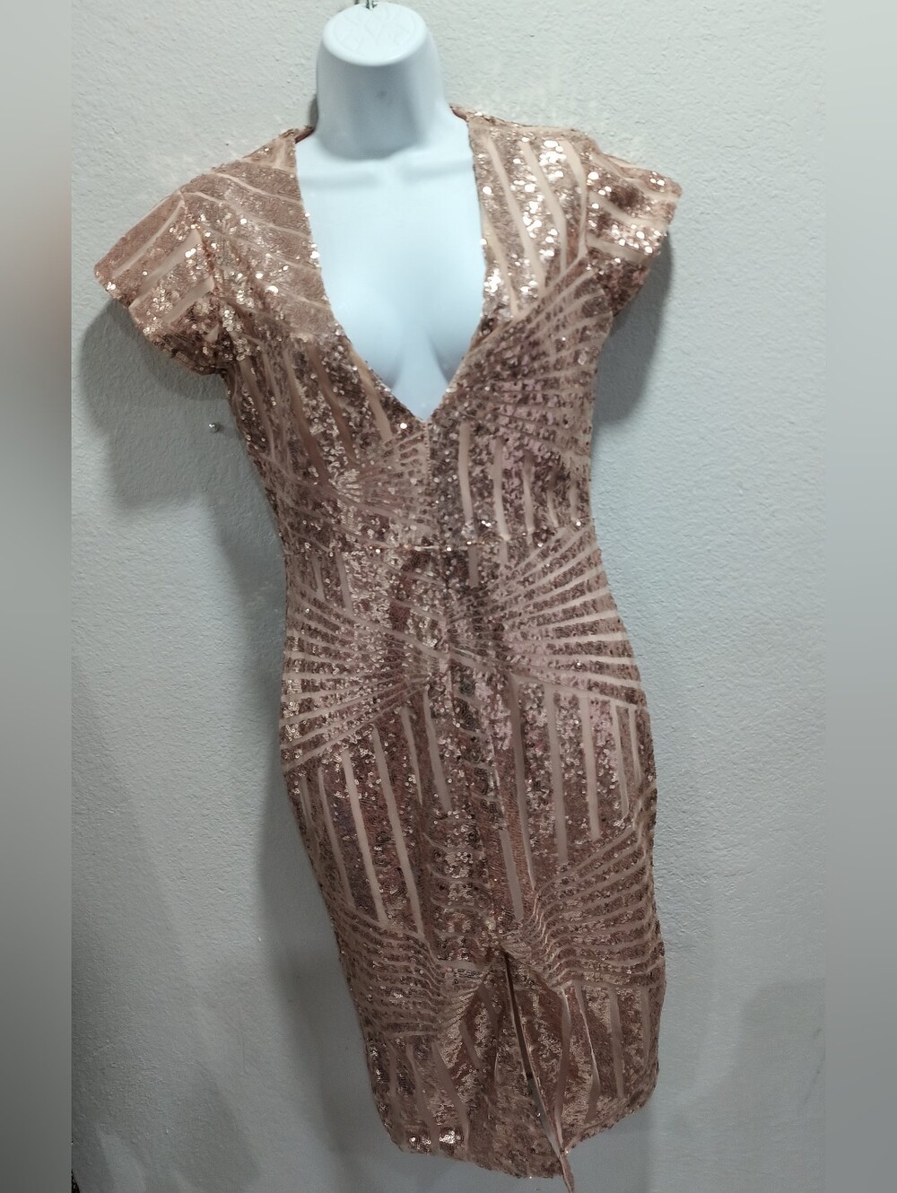 Kiara Rose-Blush Sequin V-Neck Midi Dress
